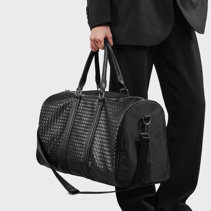 Premium Woven Leather Weekend Duffel Bag Bowlift