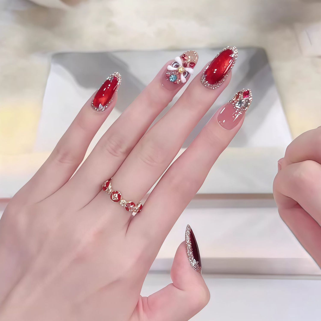 Elegant Gemstone Embellished Press-On Nail Set Bowlift