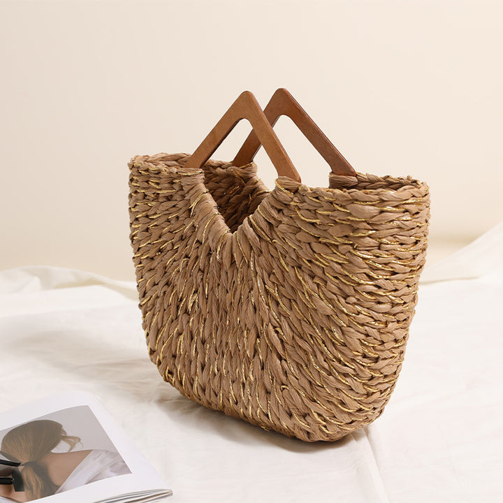 Handcrafted Portable Baskets Bag with Wooden Handles Bowlift