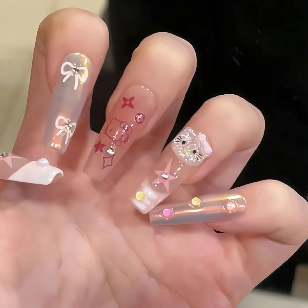 Decorative Press-On Nail Set with Character Accents Bowlift