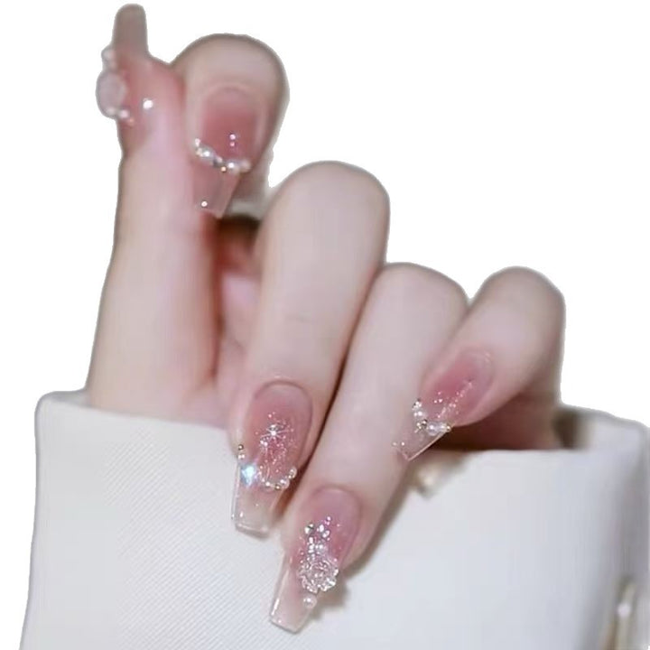 Artificial nails with elegant gradient and glitter accents Bowlift