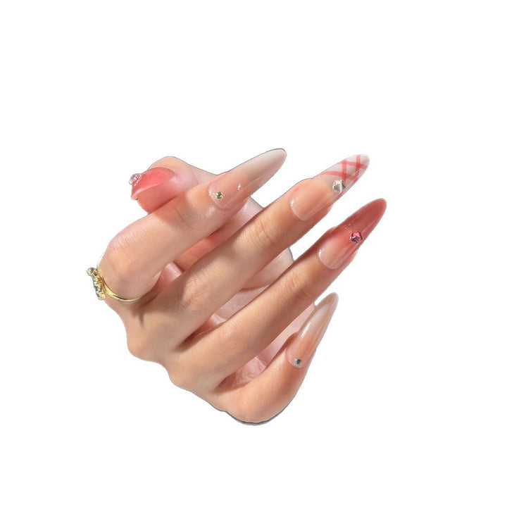 Artistic Almond-Shaped Press-On Nail Set with Decorative Rhinestone Details Bowlift