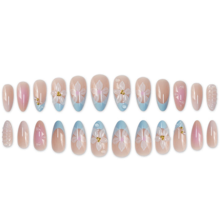 Artistic Floral Design Press-On Nail Set Bowlift