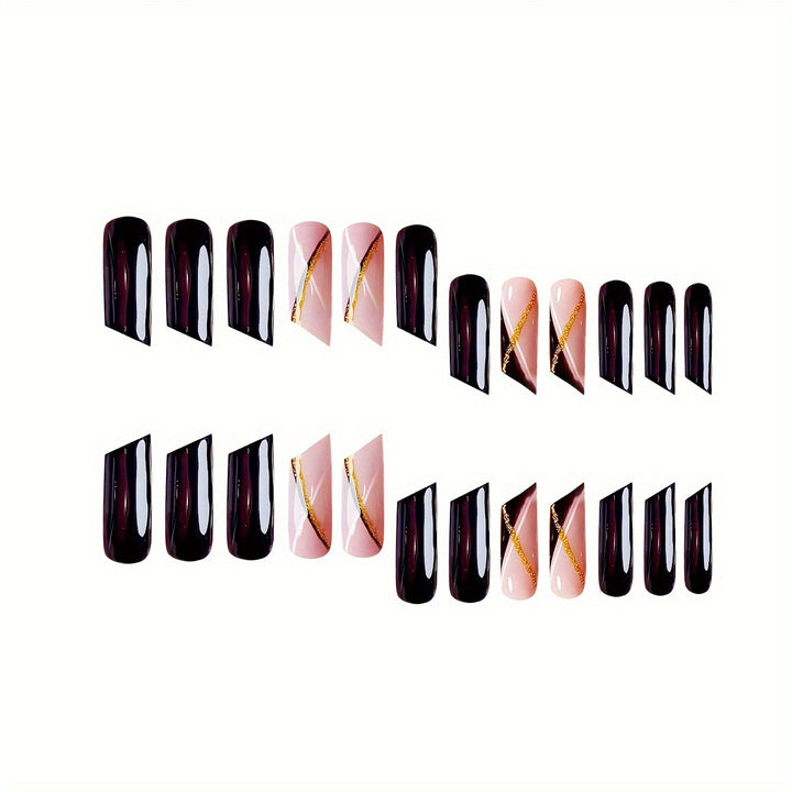 Premium Glossy Coffin Press-On Nails Bowlift
