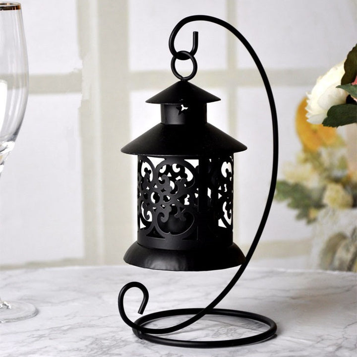 Decorative Filigree Hanging Tealight Lantern with Curved Metal Stand Set Bowlift