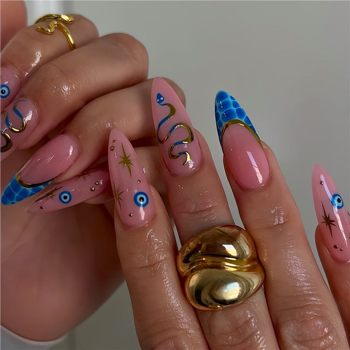 Artistic Stiletto Press-On Nails with Unique Design Bowlift