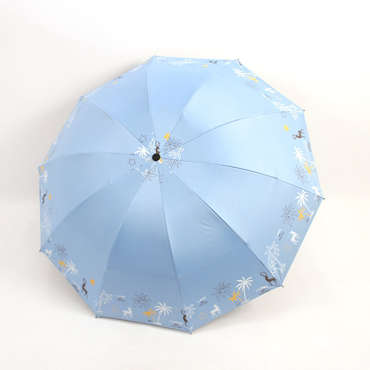 Women's Folding Umbrella with Animal Print Bowlift