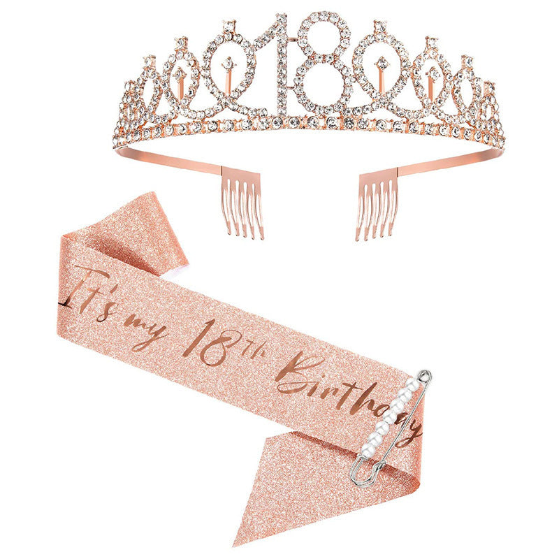 Women Crystal-Embellished Birthday Crown with Personalized Sash Bowlift