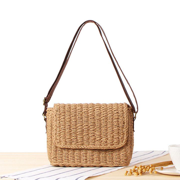 Woven Natural Material Handbag with Removable Shoulder Strap Bowlift