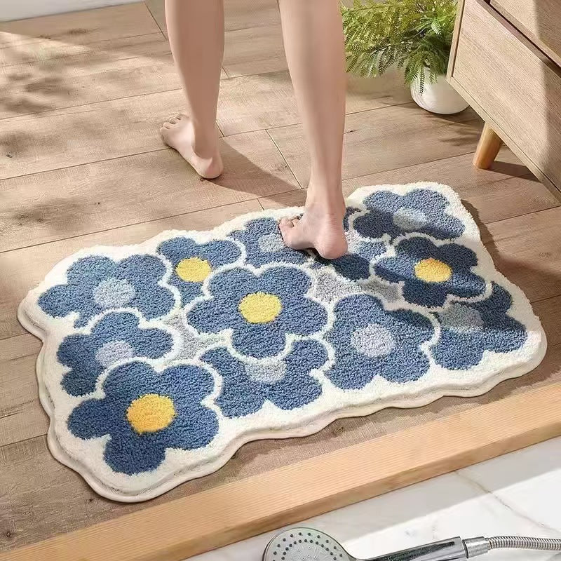 Flower design plush bath mat