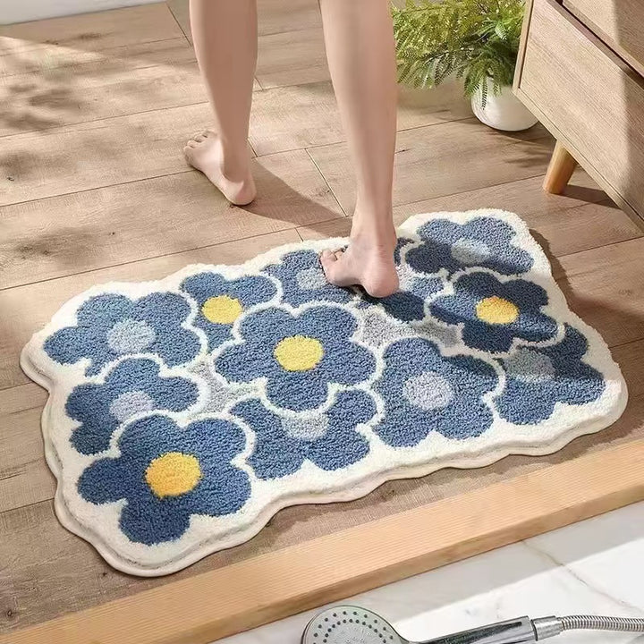 Flower design plush bath mat