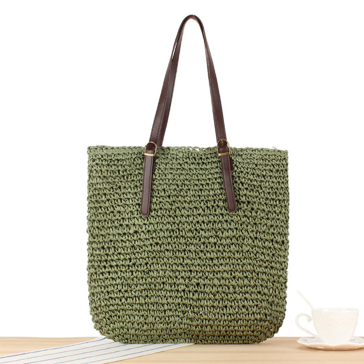 Braided Beach Bag with Sturdy Leather Handles Bowlift
