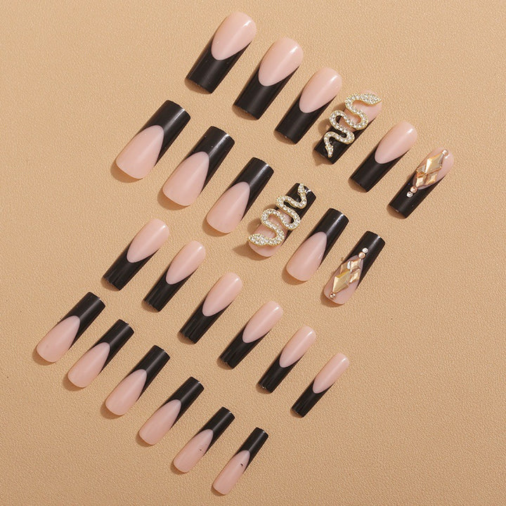 Artificial nails with Elegant Snake and Rhinestone Decorations Bowlift
