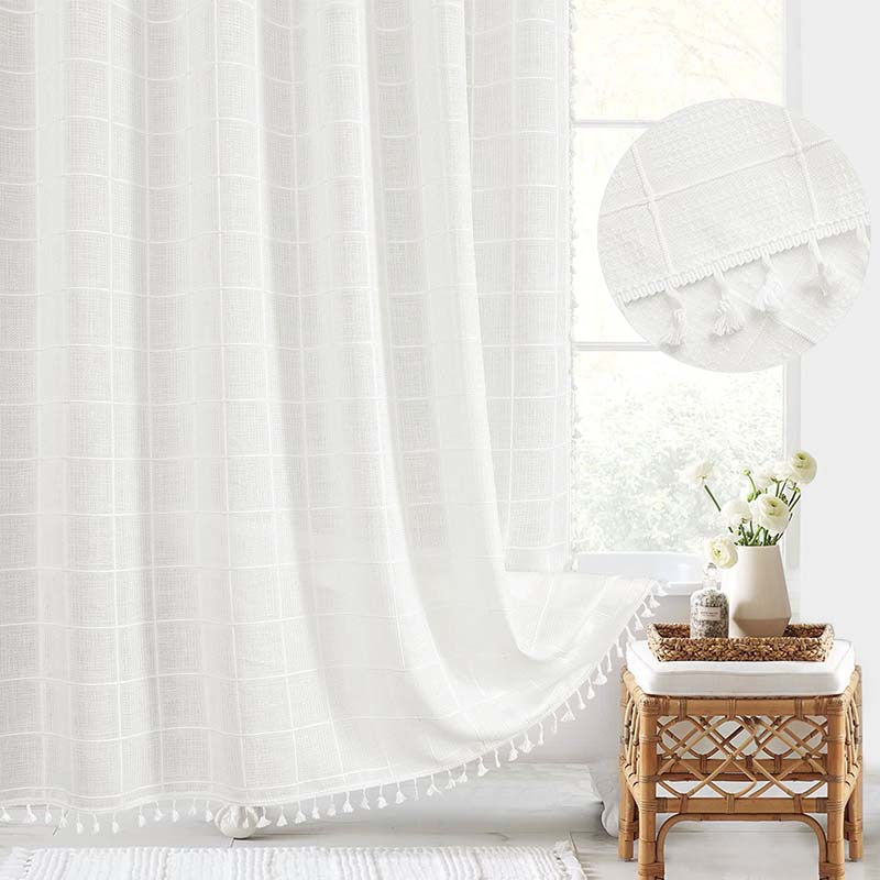 Textured Grid Design Window Curtain Bowlift