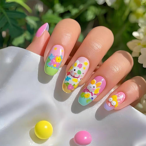 Artistic Spring-Themed Press-On Nail Art Bowlift