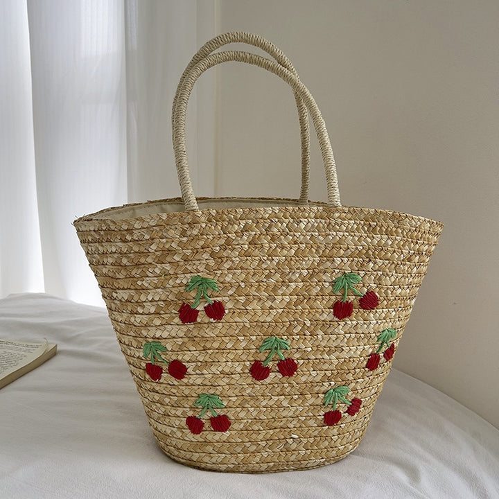 Handmade straw bag with colorful lemon motif Bowlift