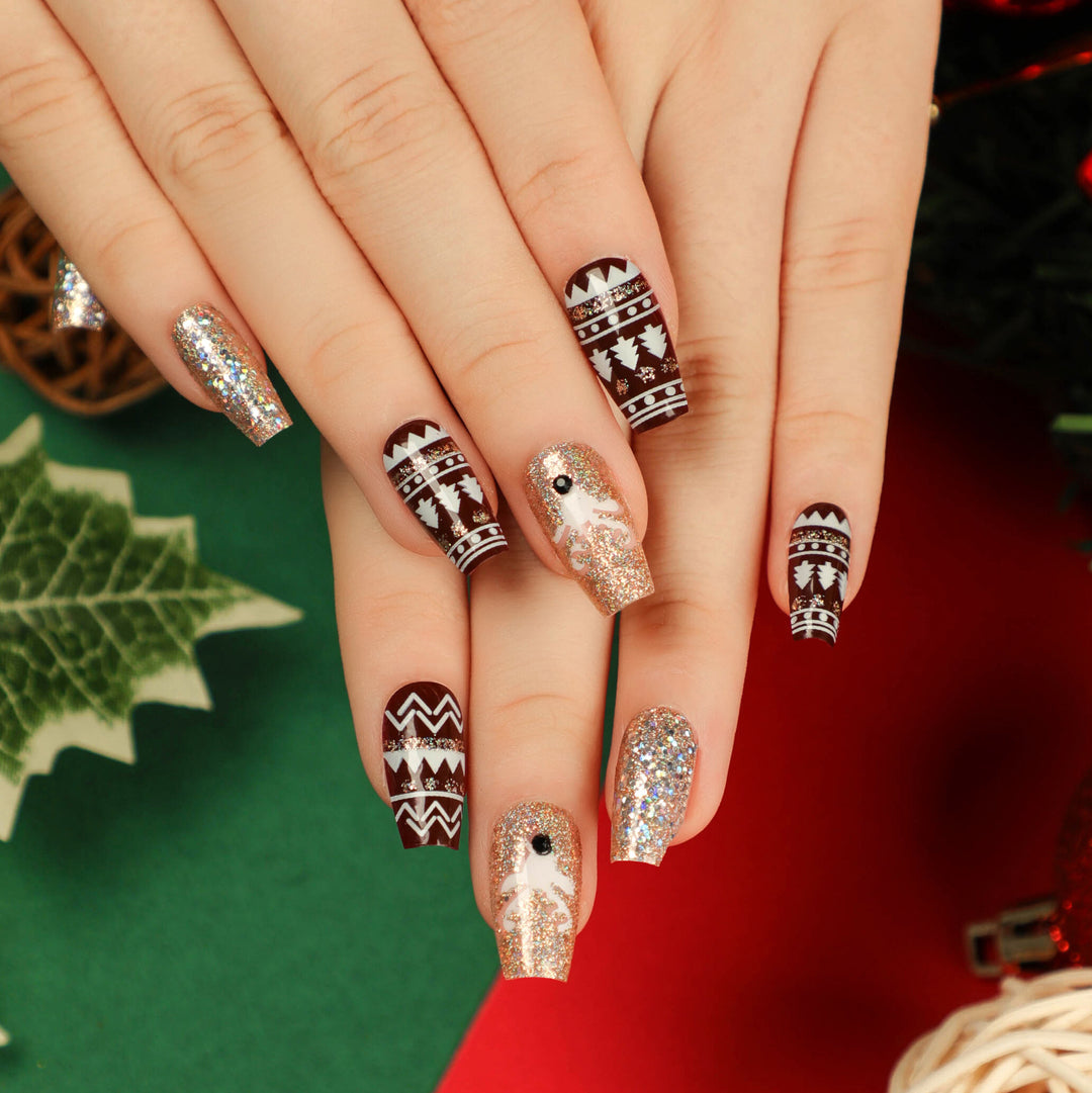 Artful Nail Extensions with Glitter and Rhinestone Embellishments Bowlift
