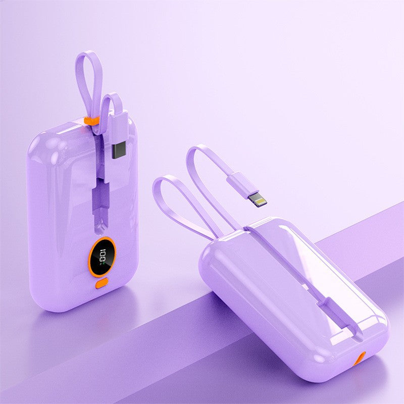 Portable Mini Power Bank with Integrated Charging Cable and Digital Display Bowlift