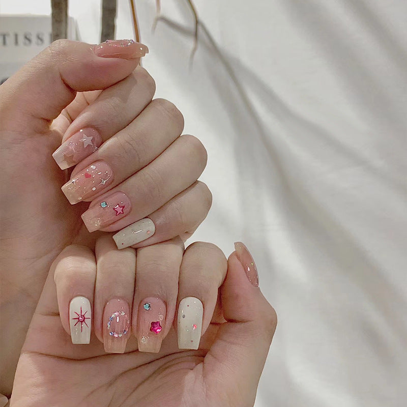 Artistic Press-On Nail Set with Celestial Design Bowlift 1789389432