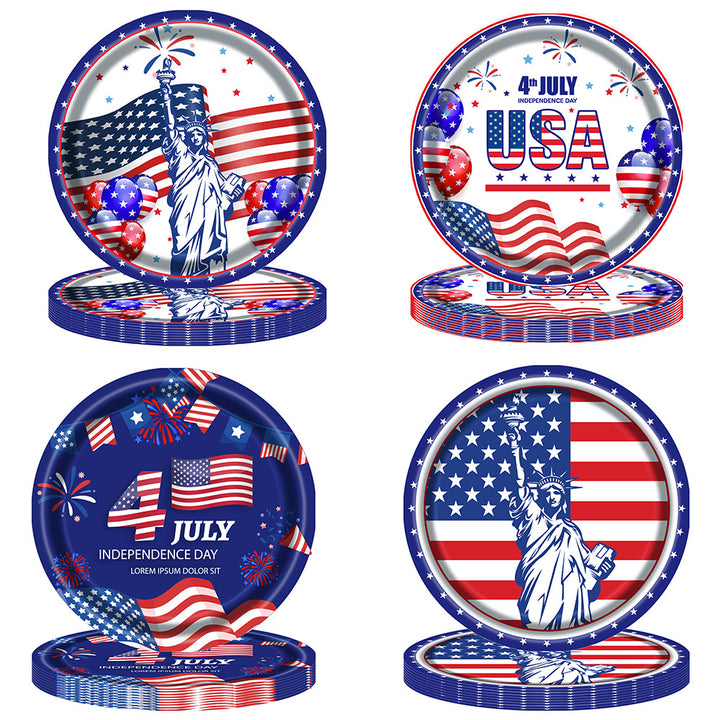 Unisex disposable paper plate with American flag design and Statue of Liberty illustration Bowlift
