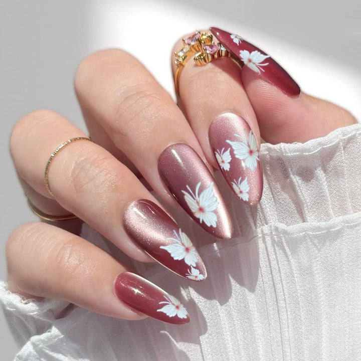 Premium Artistic Press-On Nails Set with Floral Accents Bowlift
