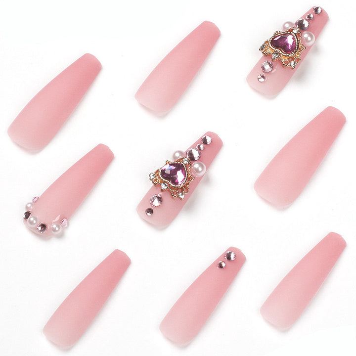 Luxury Artificial Nail Set with Rhinestone and Pearl Decorations Bowlift