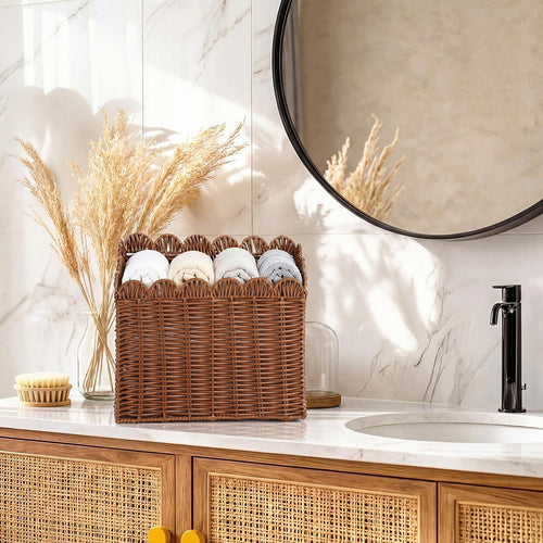 Handcrafted storage basket with curved edge Bowlift