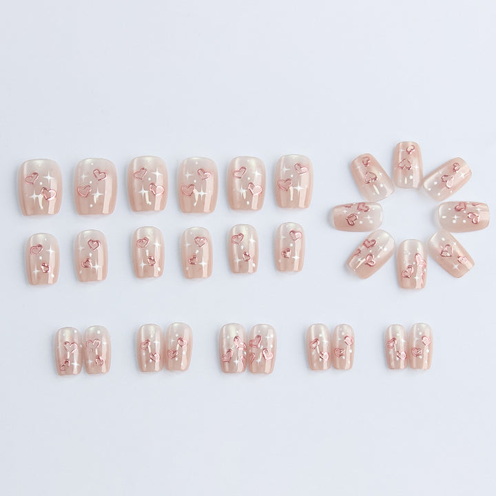 Heart-Embellished Press-On Nail Set Bowlift