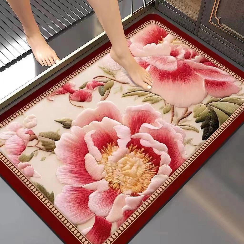 Floral-Embossed Memory Foam Bath Mat Bowlift
