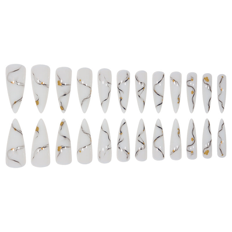 Marbled Design Elegant Stiletto Press-On Nails Bowlift