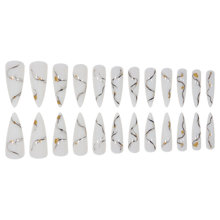 Marbled Design Elegant Stiletto Press-On Nails Bowlift