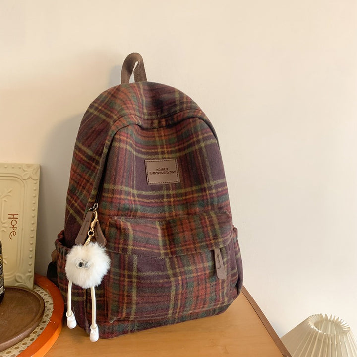 Cozy Plaid Patterned School Backpack Bowlift
