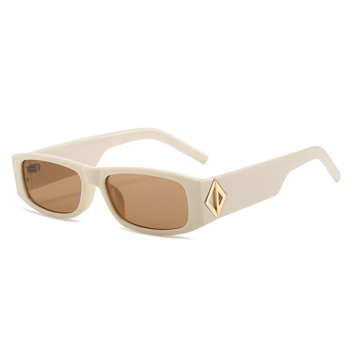 Ladies fashionable sunglasses with asymmetrical frame and gold-colored details Bowlift