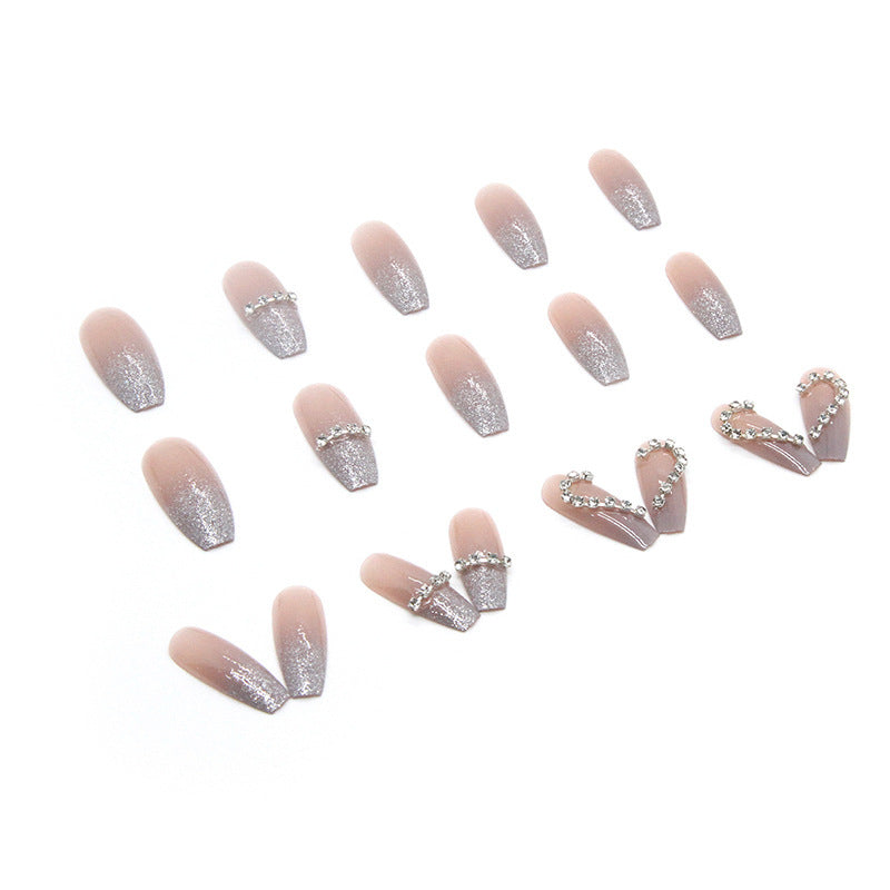 Artificial Nail Set with Sparkling Heart Designs and Glitter Accents Bowlift