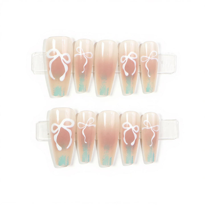 Decorative Press-On Nail Set with Bow Design Bowlift