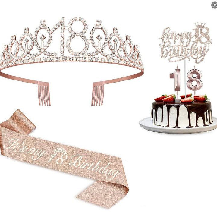 Ladies Glittering 18th Birthday Crown with Festive Sash Bowlift