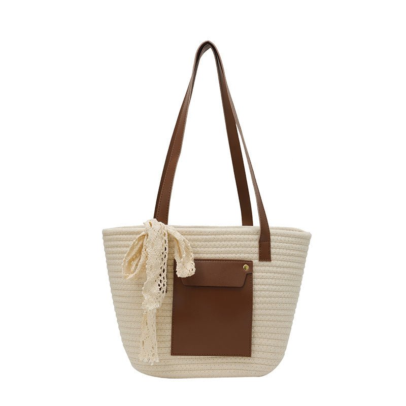 Stylish Woven Tote Bag with Pocket