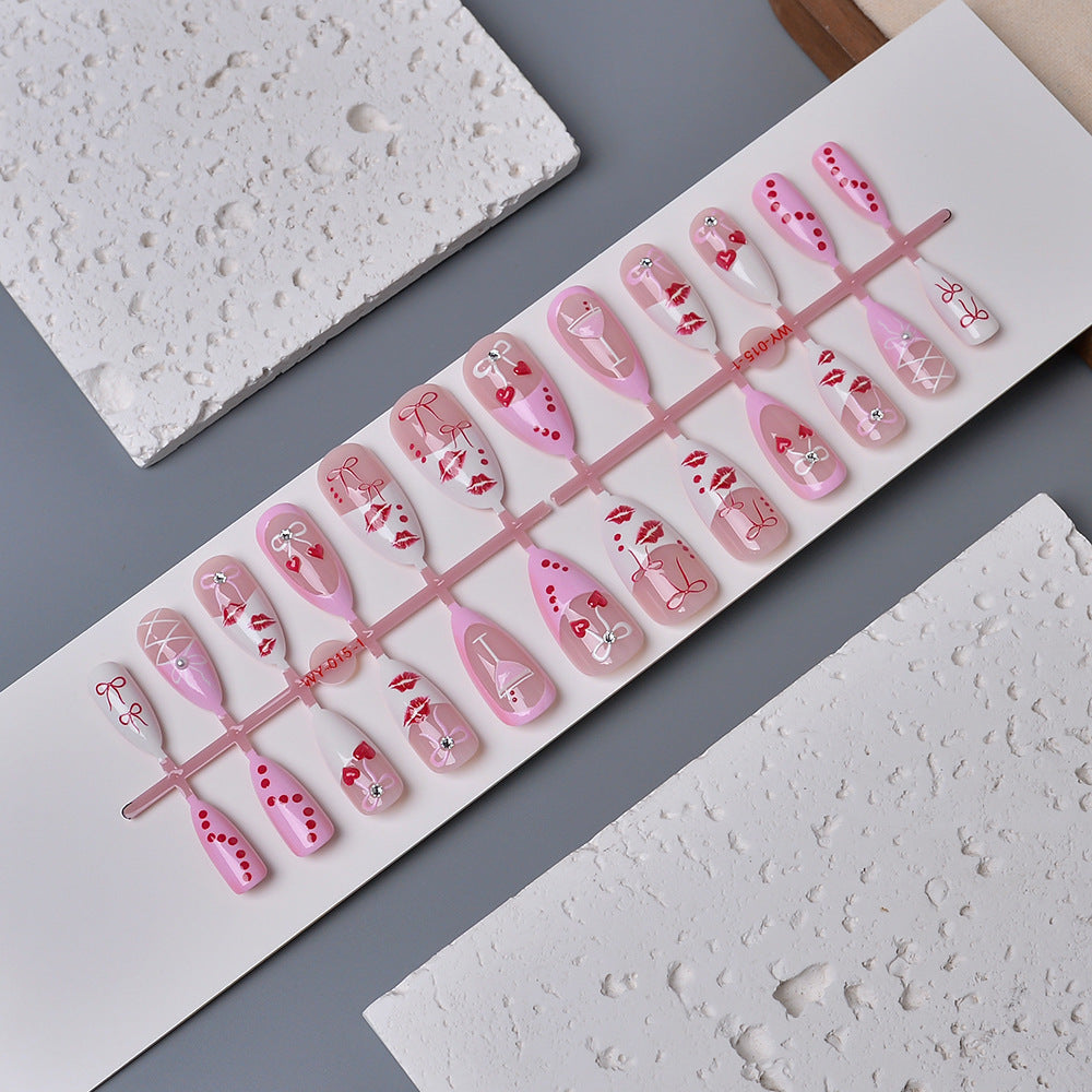 Romantic Kiss-Themed Press-On Nail Set Bowlift