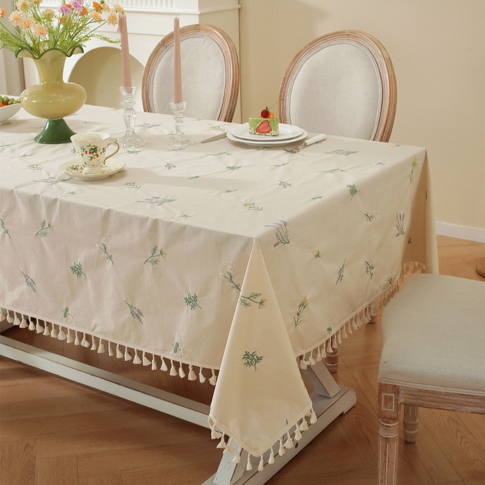 Embroidered Floral Tablecloth