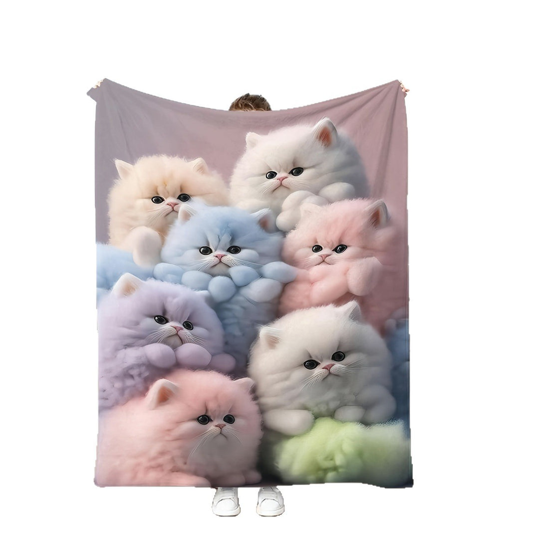 Fleece Blanket Featuring Illustrated Kittens