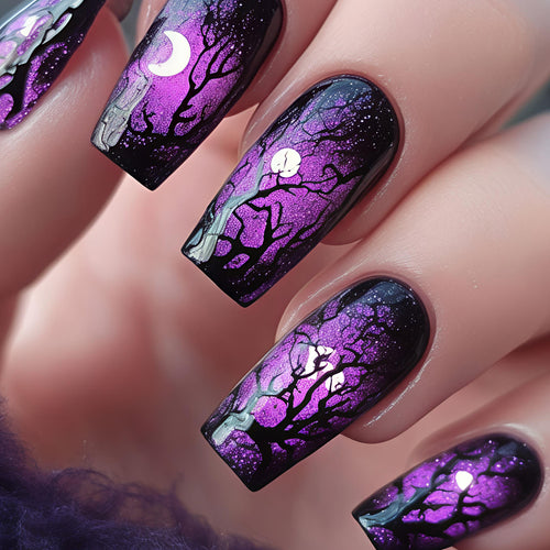 Artistic Halloween Tree Nail Art Bowlift