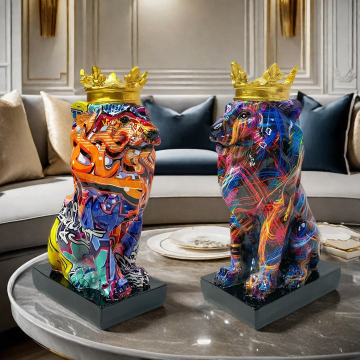 Colorful Lion Sculpture with Crown Bowlift