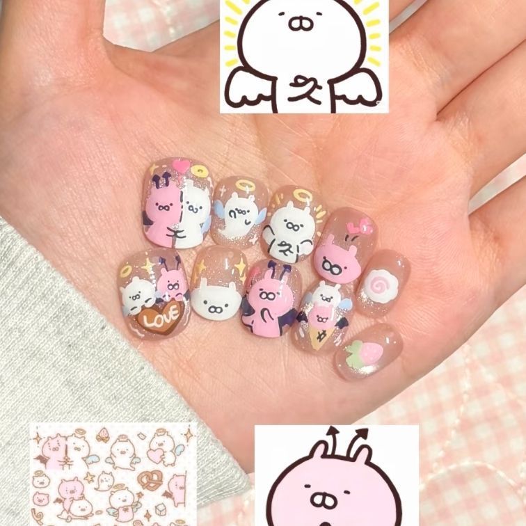 Cute Character Press-On Nail Art Set Bowlift