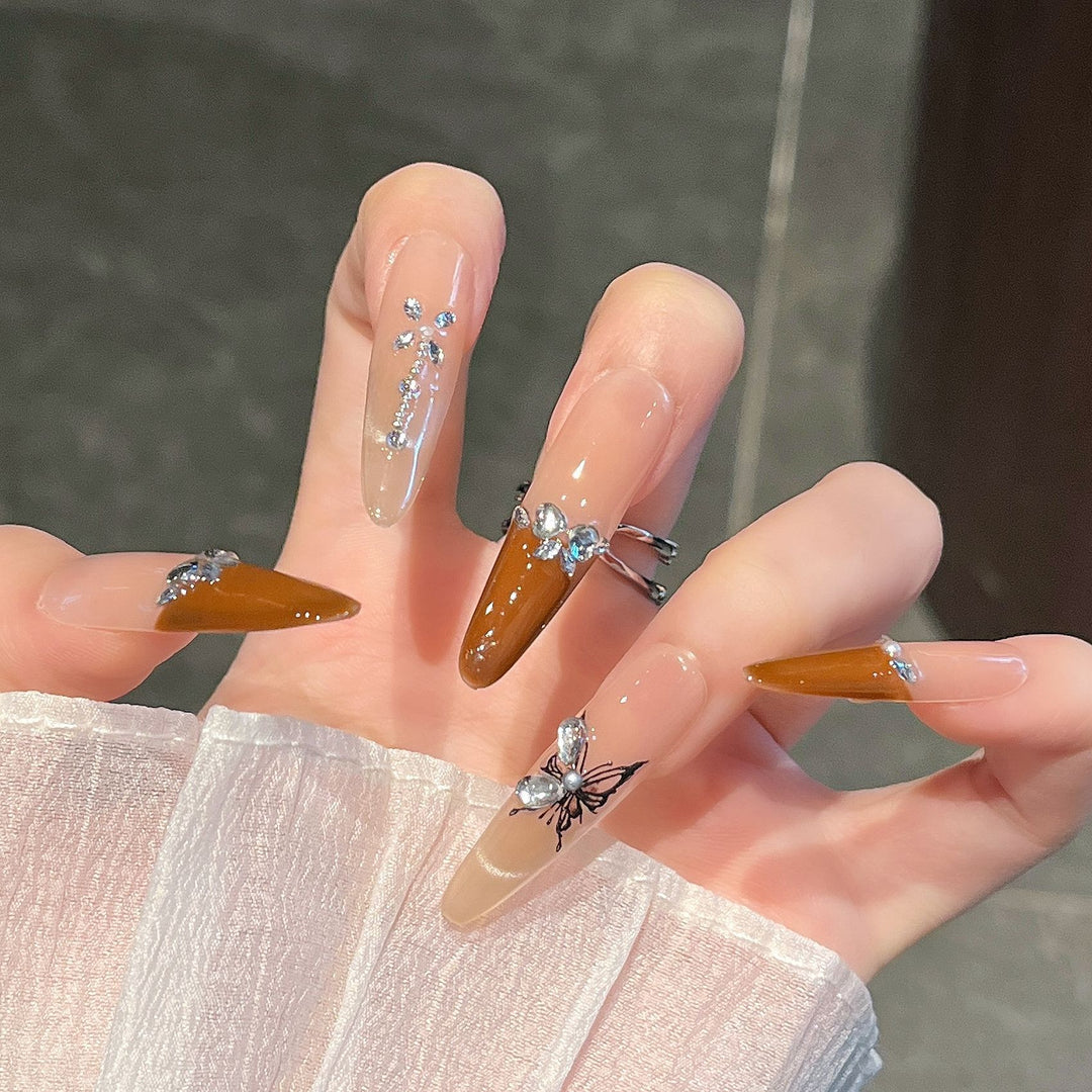 Artistic 3D Butterfly and Gem Press-On Nail Extensions Bowlift
