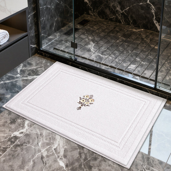 Elegant Embroidered Lavender Bath Mat Bowlift