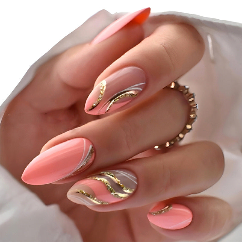 Premium Gel Press-On Nail Set with Elegant Swirls and Shimmering Accents Bowlift