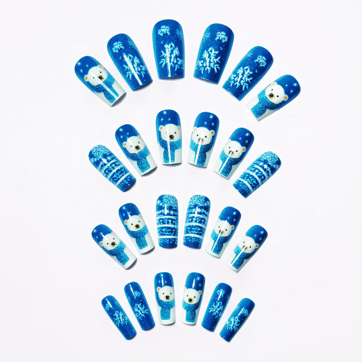 Winter art nails with bear and snowflake design Bowlift