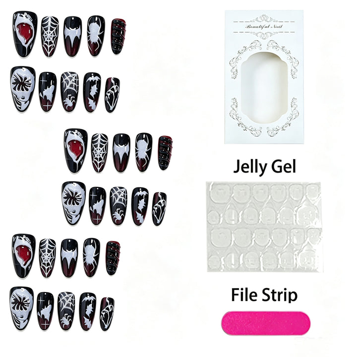 Halloween Nail Art Set with Spider Design and Gel Nails Bowlift