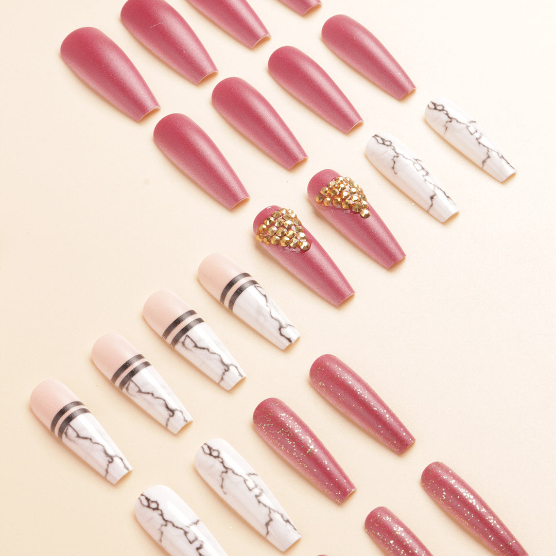 Elegant Marble Press-On Nail Art Set Bowlift