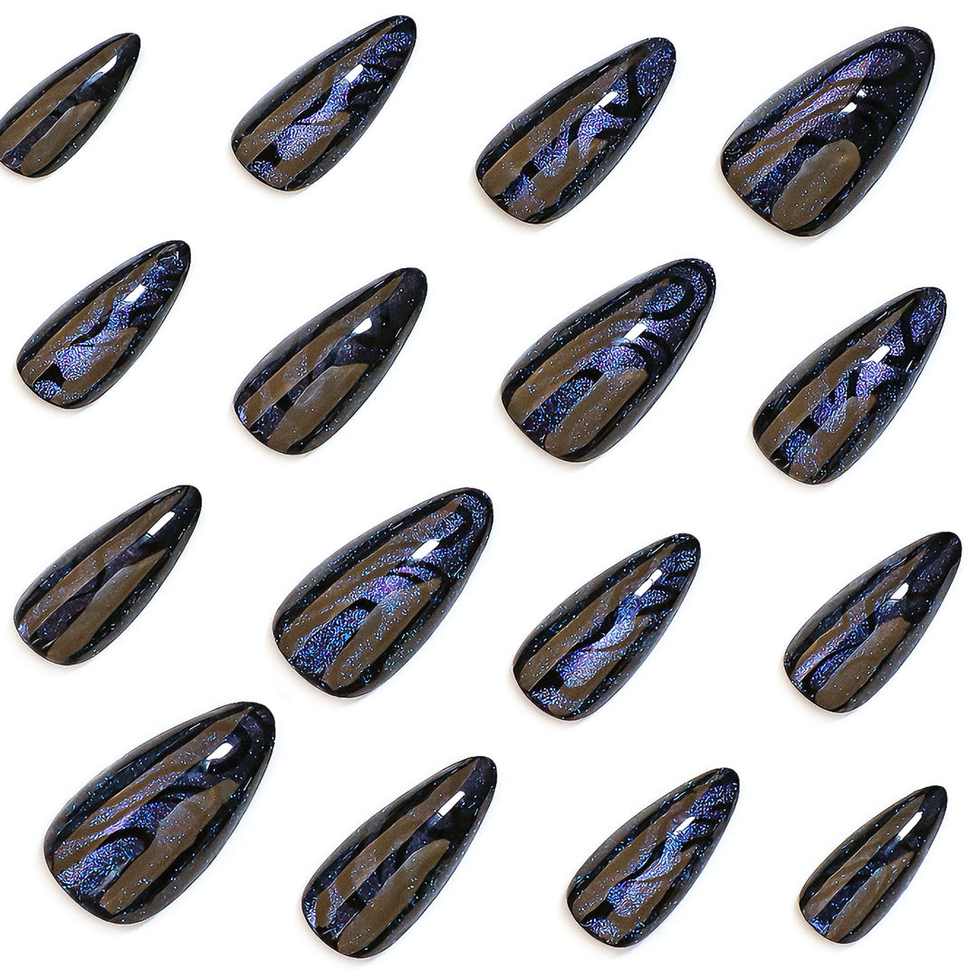 Artistic stiletto nails with shimmering effects Bowlift